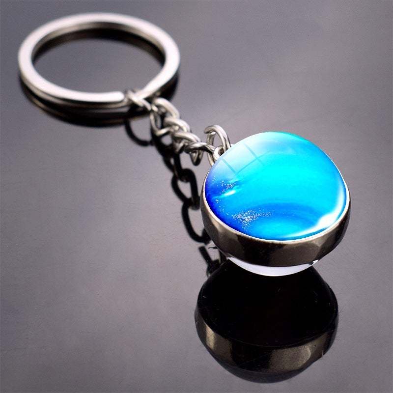 Solar System Planet Keychain Glow in the Dark Glass Ball Keyring - soufeelau