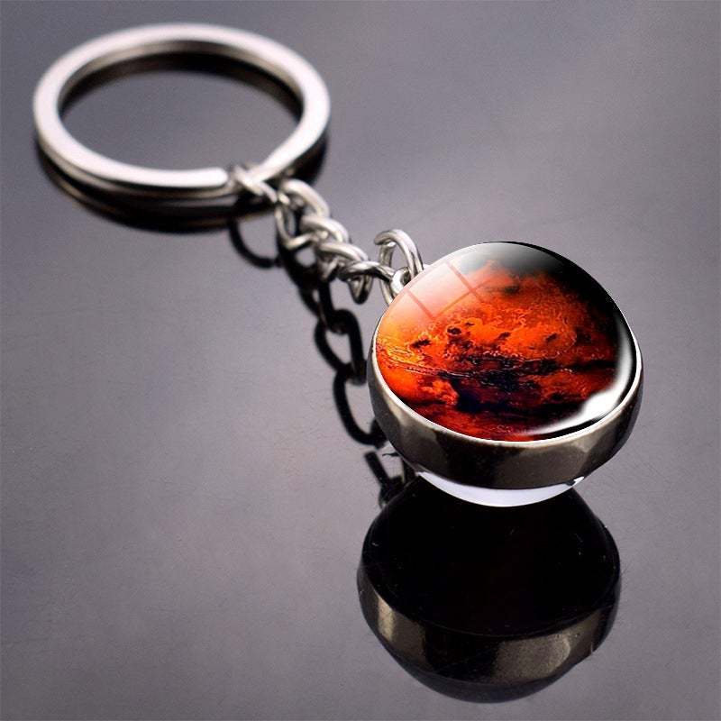 Solar System Planet Keychain Glow in the Dark Glass Ball Keyring - soufeelau