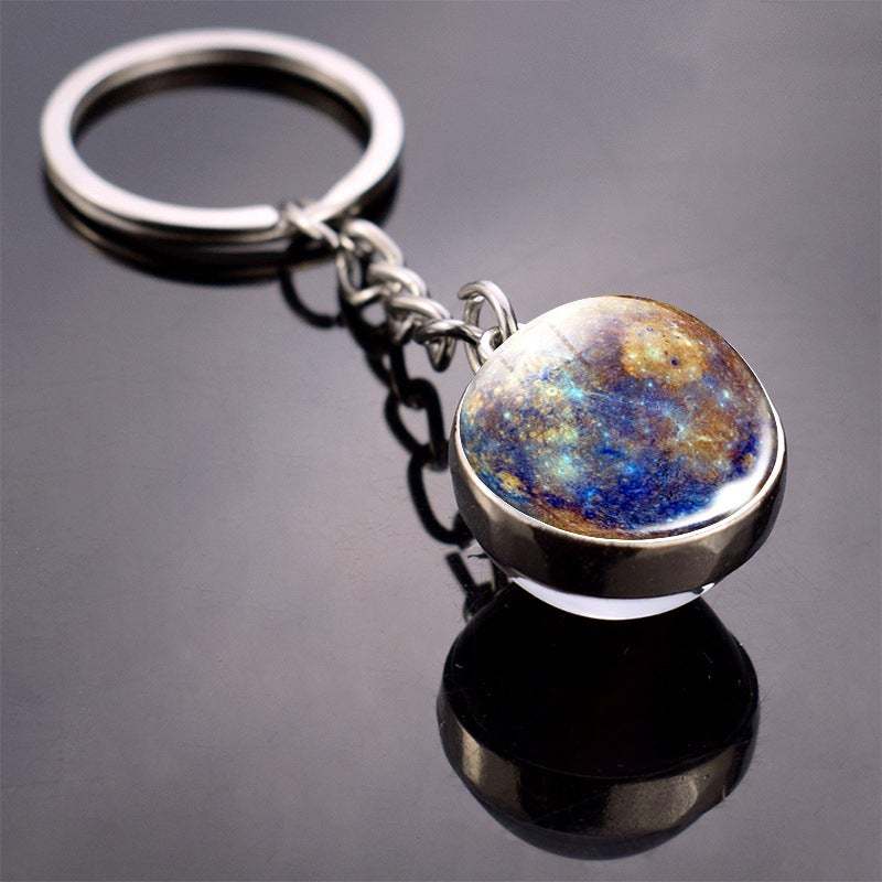 Solar System Planet Keychain Glow in the Dark Glass Ball Keyring - soufeelau