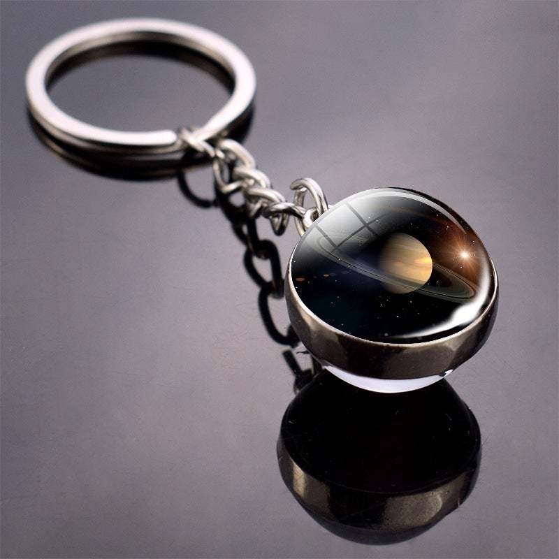 Solar System Planet Keychain Glow in the Dark Glass Ball Keyring - soufeelau