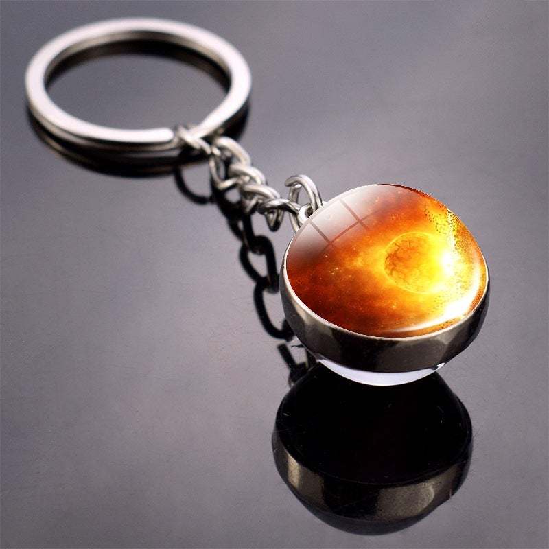 Solar System Planet Keychain Glow in the Dark Glass Ball Keyring - soufeelau