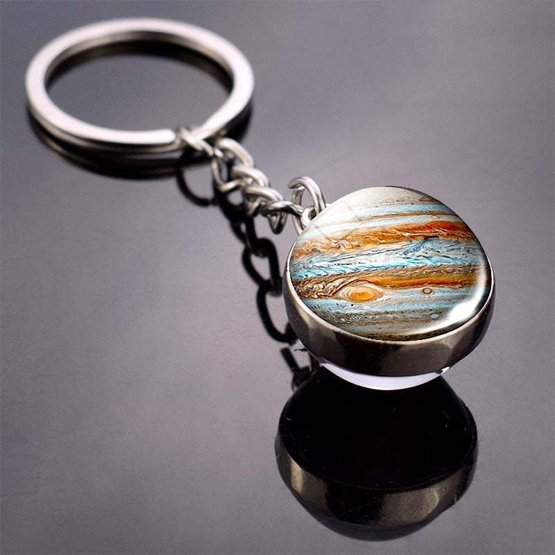 Solar System Planet Keychain Glow in the Dark Glass Ball Keyring - soufeelau