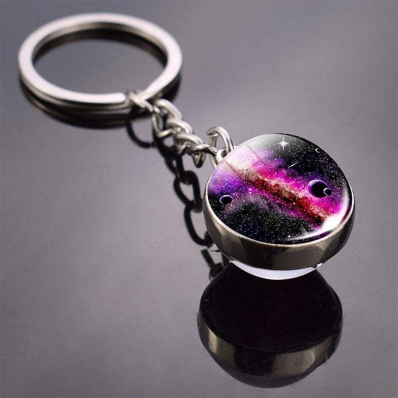 Solar System Planet Keychain Glow in the Dark Glass Ball Keyring - soufeelau