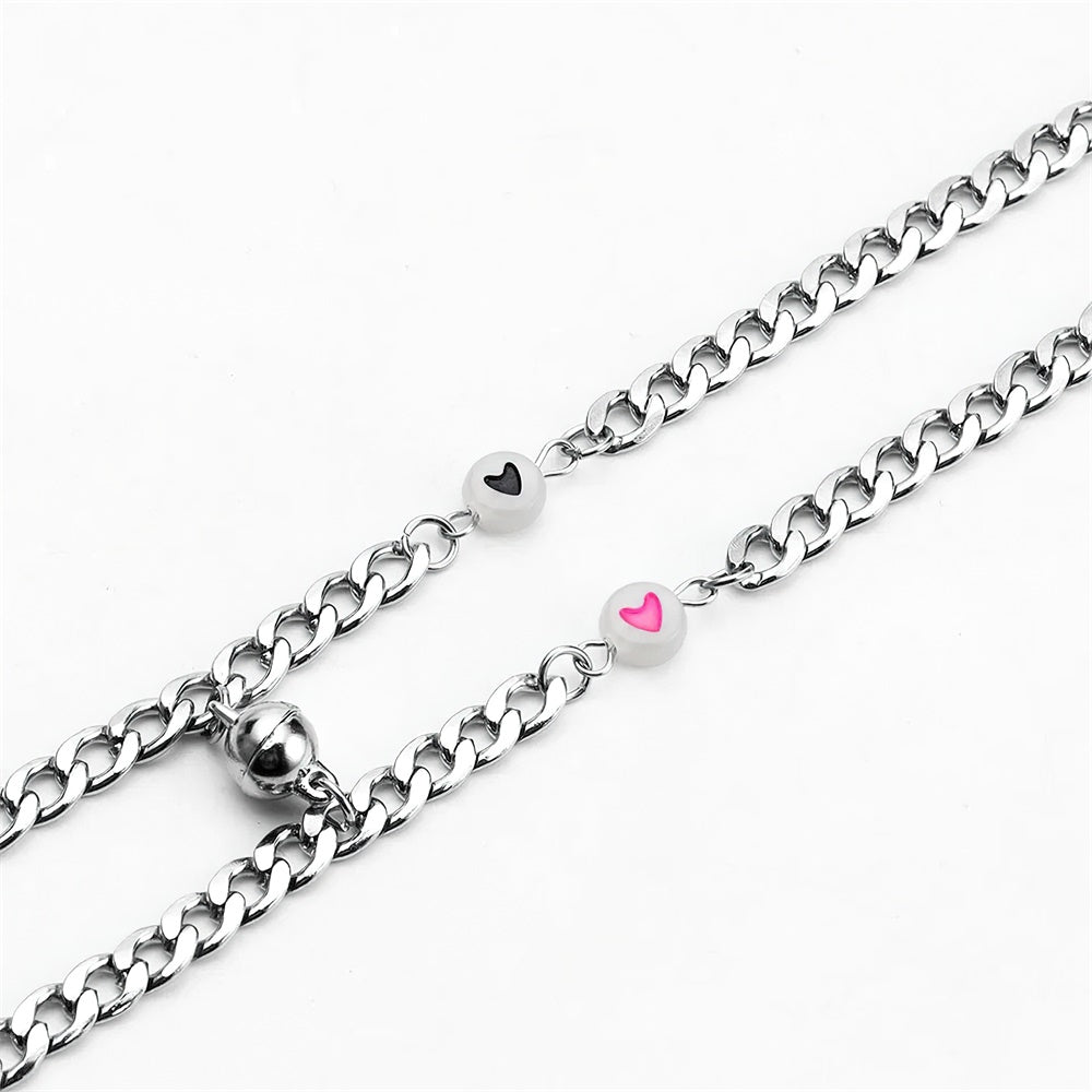 Couple Bracelet Magnet Stainless Steel Chain with Luminous Heart Birthday Gifts Lovers Boyfriend Girlfriend Him Her BFF 2 PCs - soufeelau