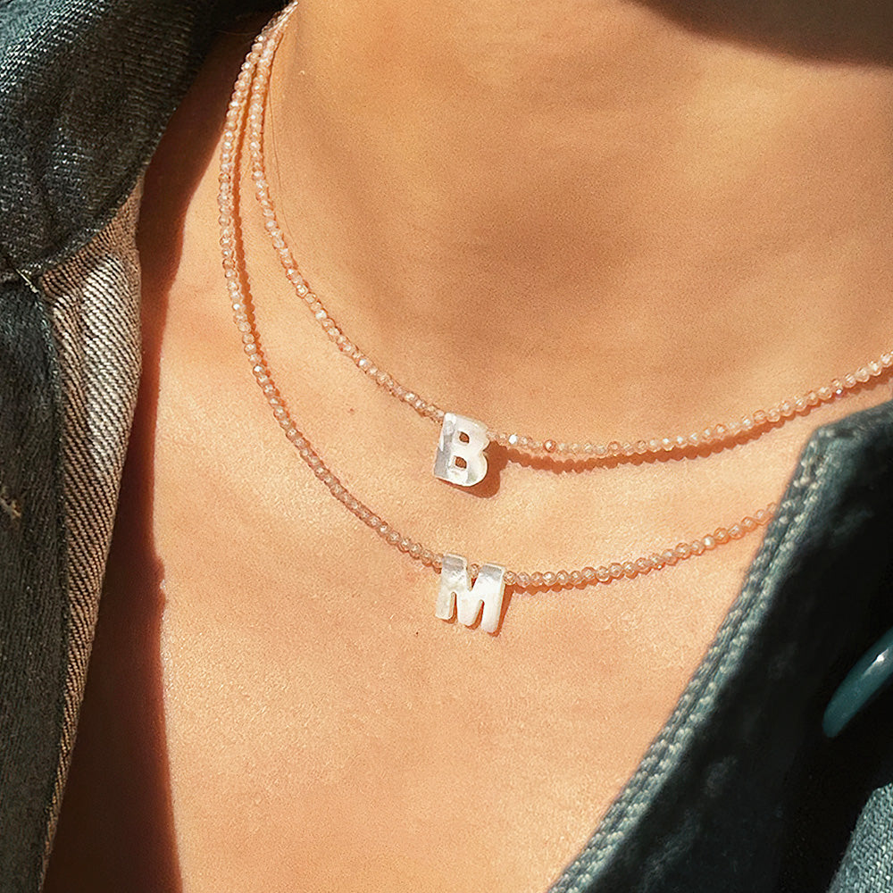 Custom Name Necklace Mother of Pearl Shell Letter Beads Initial Necklace - soufeelau