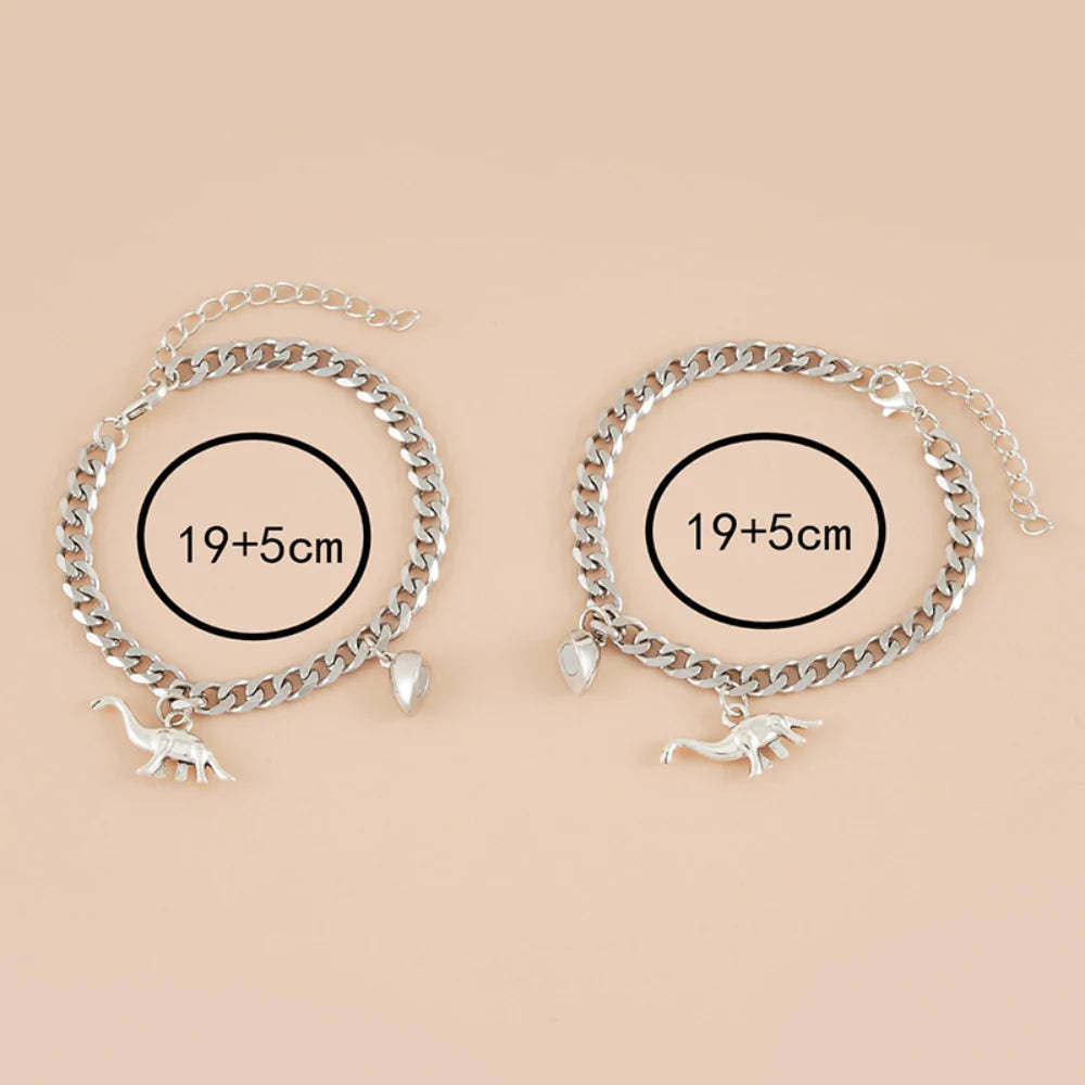 Magnetic Couple Bracelet Set Creative Dinosaur Pendant Stainless Steel Valentine's Day Gift for Couples - soufeelau
