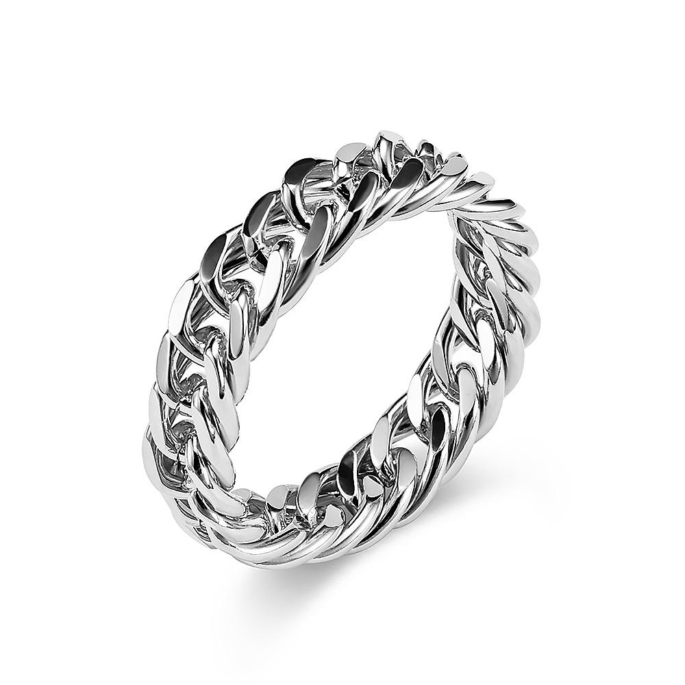 Titanium Steel Cuban Curb Link Chain Wedding Band Biker Ring Men's Ring - soufeelau