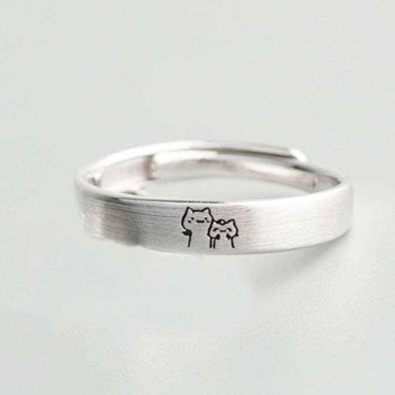 Cute Cat Matching Ring Adjustable Ring Animal Couple Jewelry Gift - soufeelau