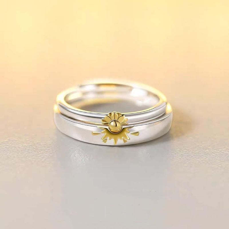 Sunflower Matching Promise Rings Couple Adjustable Ring Jewelry Gift for Lovers - soufeelau