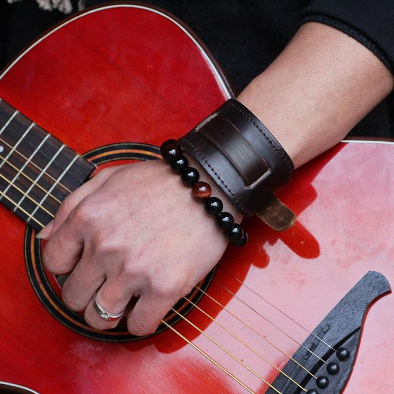 Punk Leather Wristbands Handmade Wide Bracelets Gift for Men