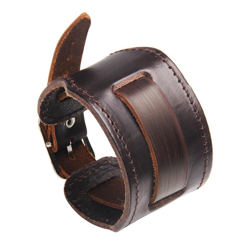 Punk Leather Wristbands Handmade Wide Bracelets Gift for Men