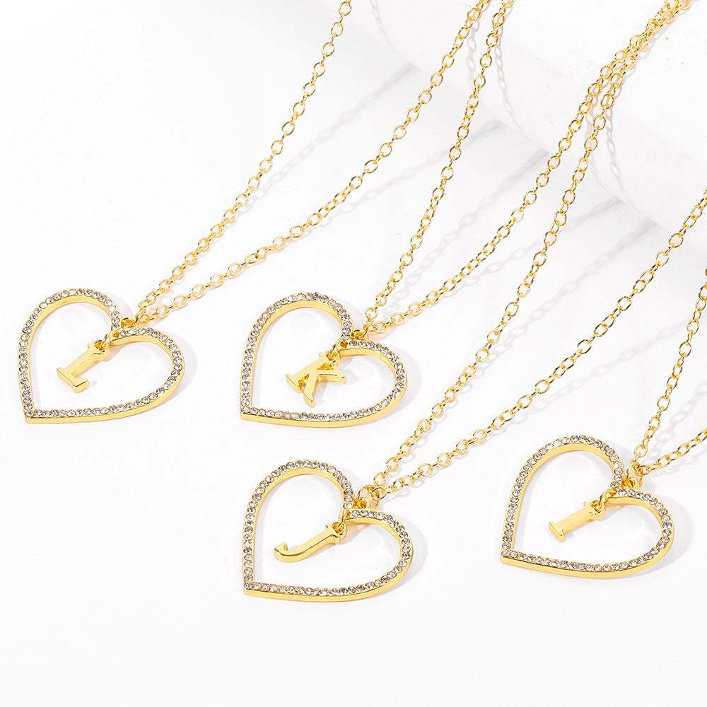 Unique Love Heart Zircon Letter Necklace Fashion Clavicle Chain Love Pendant - soufeelau