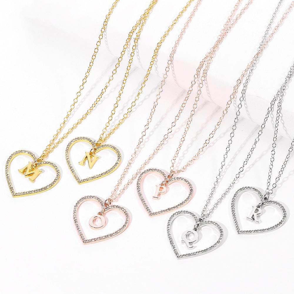 Unique Love Heart Zircon Letter Necklace Fashion Clavicle Chain Love Pendant - soufeelau