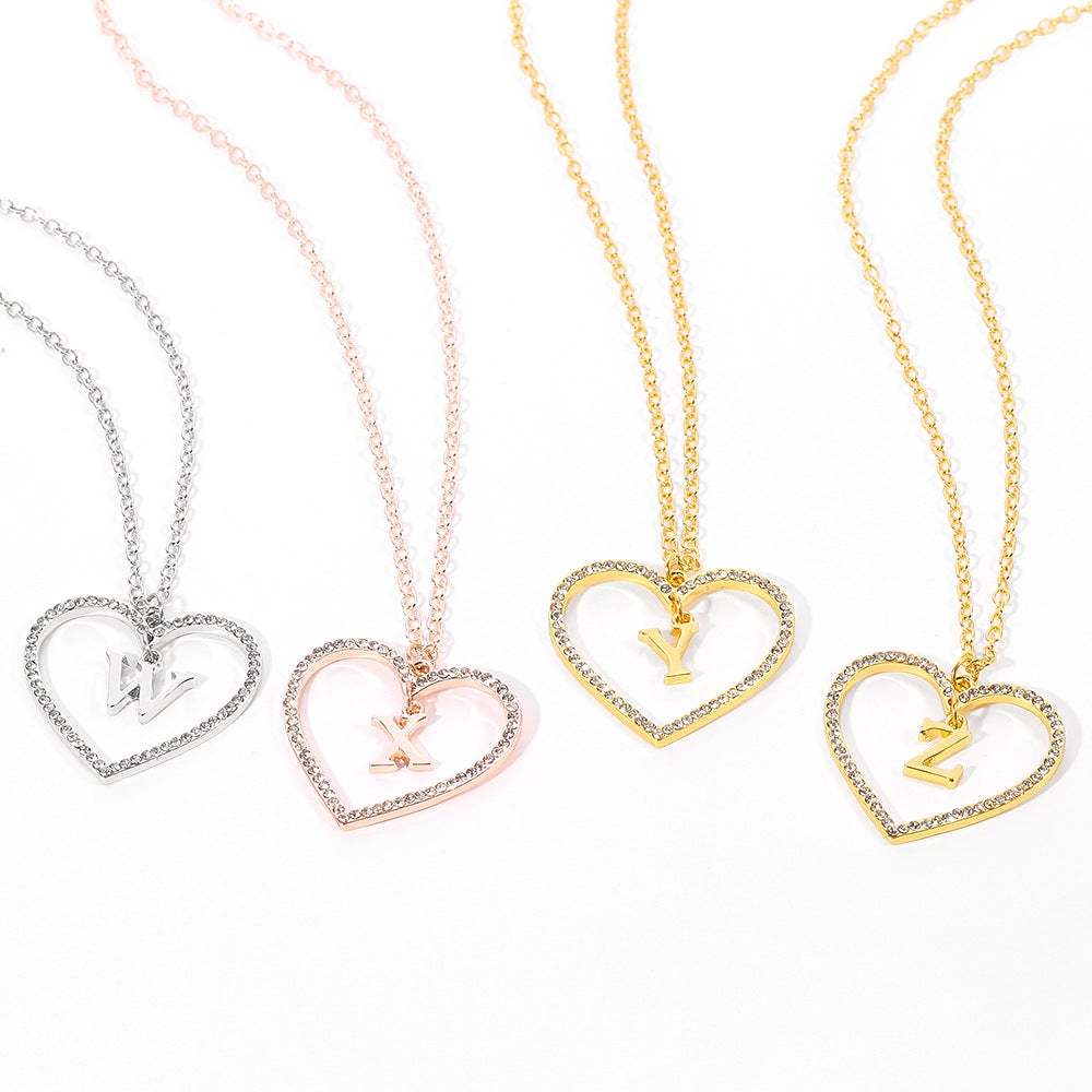 Unique Love Heart Zircon Letter Necklace Fashion Clavicle Chain Love Pendant - soufeelau