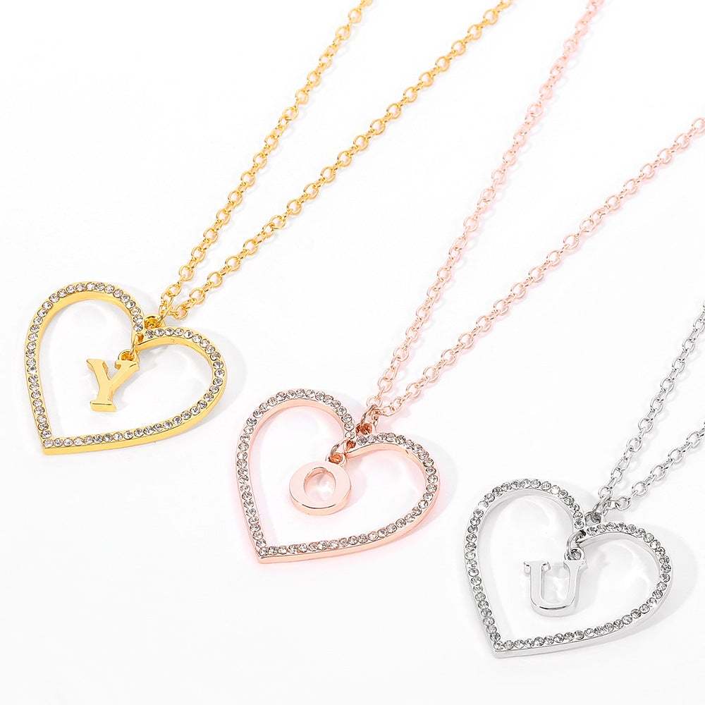 Unique Love Heart Zircon Letter Necklace Fashion Clavicle Chain Love Pendant - soufeelau