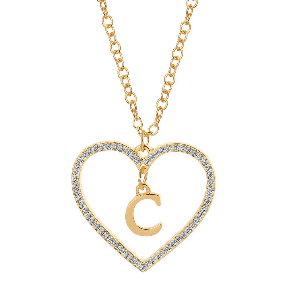 Unique Love Heart Zircon Letter Necklace Fashion Clavicle Chain Love Pendant - soufeelau