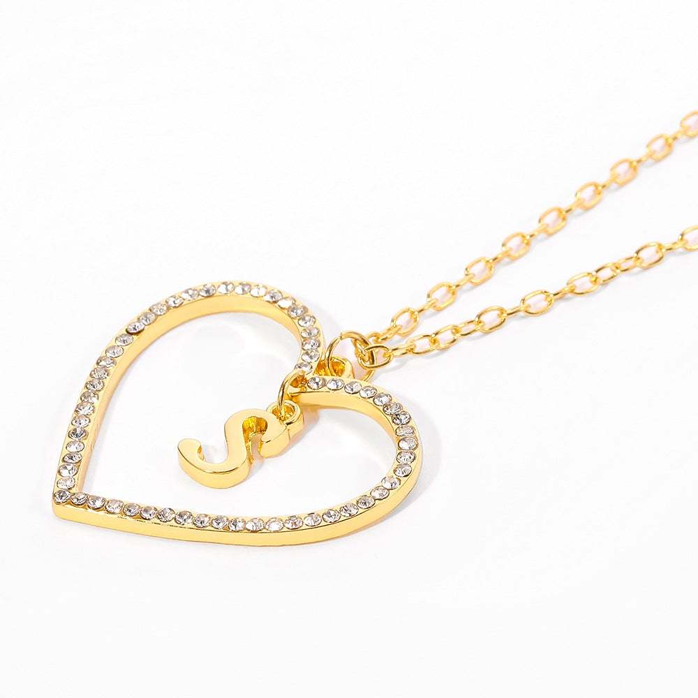 Unique Love Heart Zircon Letter Necklace Fashion Clavicle Chain Love Pendant - soufeelau