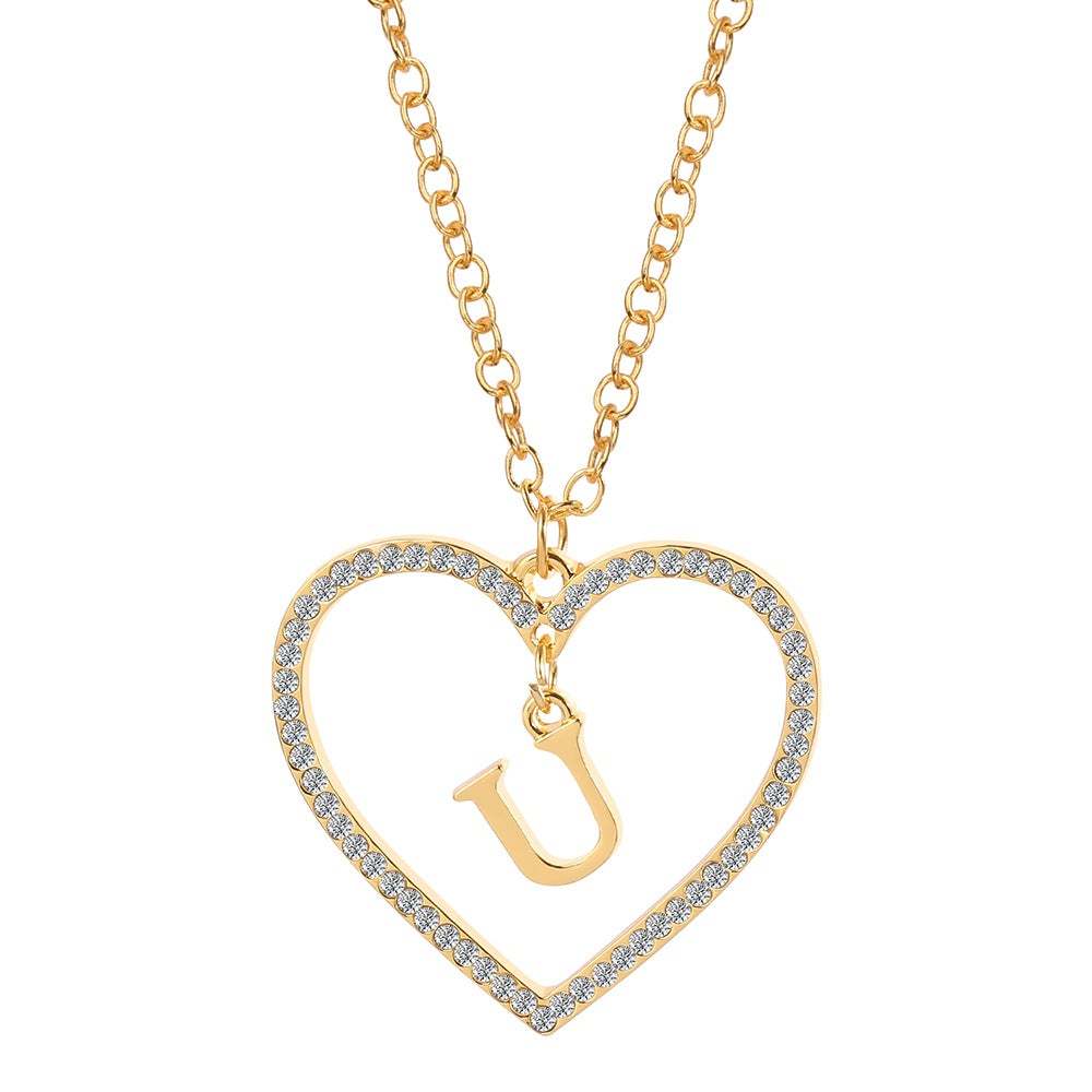 Unique Love Heart Zircon Letter Necklace Fashion Clavicle Chain Love Pendant - soufeelau