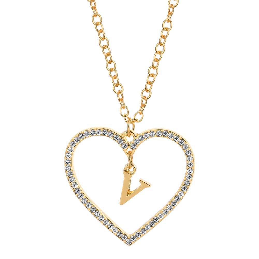 Unique Love Heart Zircon Letter Necklace Fashion Clavicle Chain Love Pendant - soufeelau