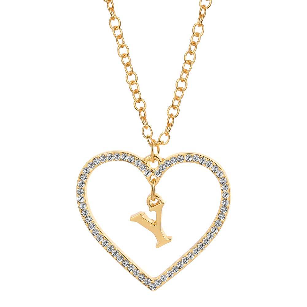 Unique Love Heart Zircon Letter Necklace Fashion Clavicle Chain Love Pendant - soufeelau