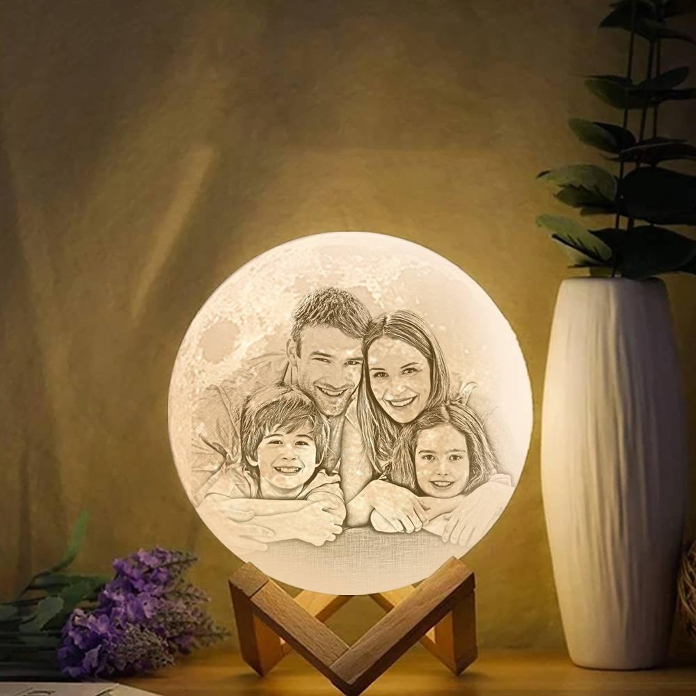 Photo Moon Lamp, Custom 3D Photo Light, Memorial Gift - Touch Two Colors（10-20cm） - soufeelau