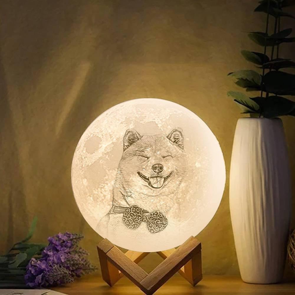 Photo Moon Lamp, Custom 3D Photo Light, Cute Pet - Touch Two Colors(10-20cm) - soufeelau