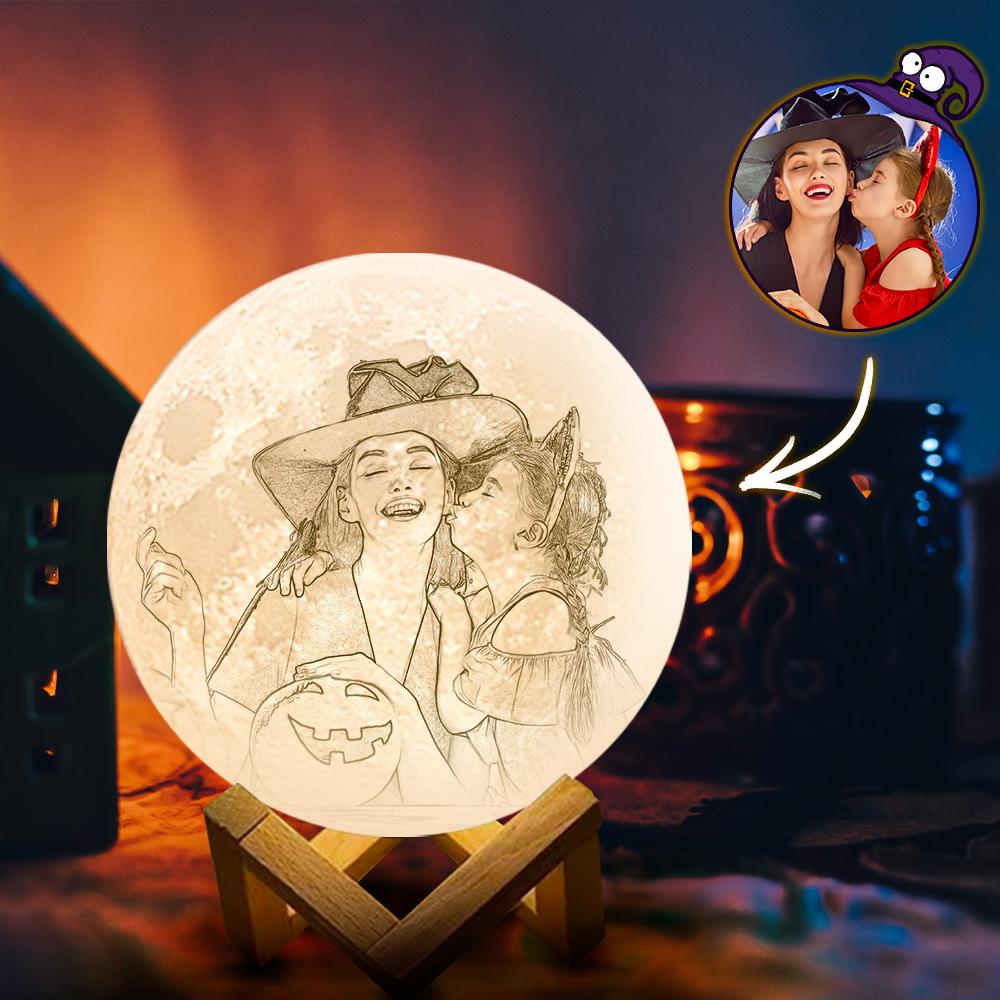 Magic Halloween 3D Printing Moon Light Photo Engraved - Touch Two Colors（10-20cm）