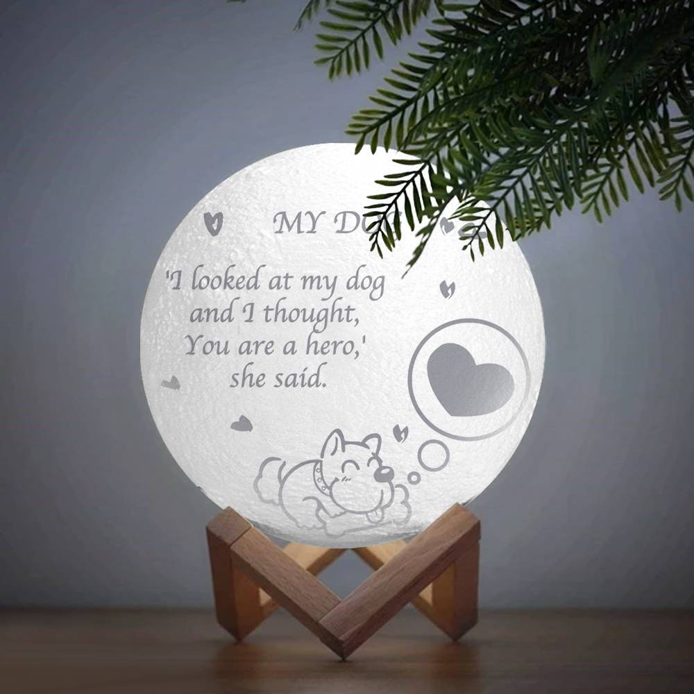 Photo Moon Lamp, Custom 3D Photo Light, Lamp Moon Cute Dog - Touch Two Colors 15cm-20cm Available
