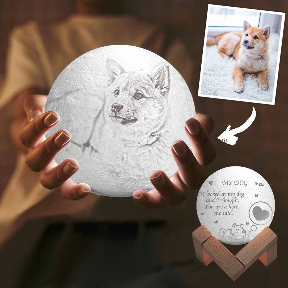 Photo Moon Lamp, Custom 3D Photo Light, Lamp Moon Cute Dog - Touch Two Colors 15cm-20cm Available