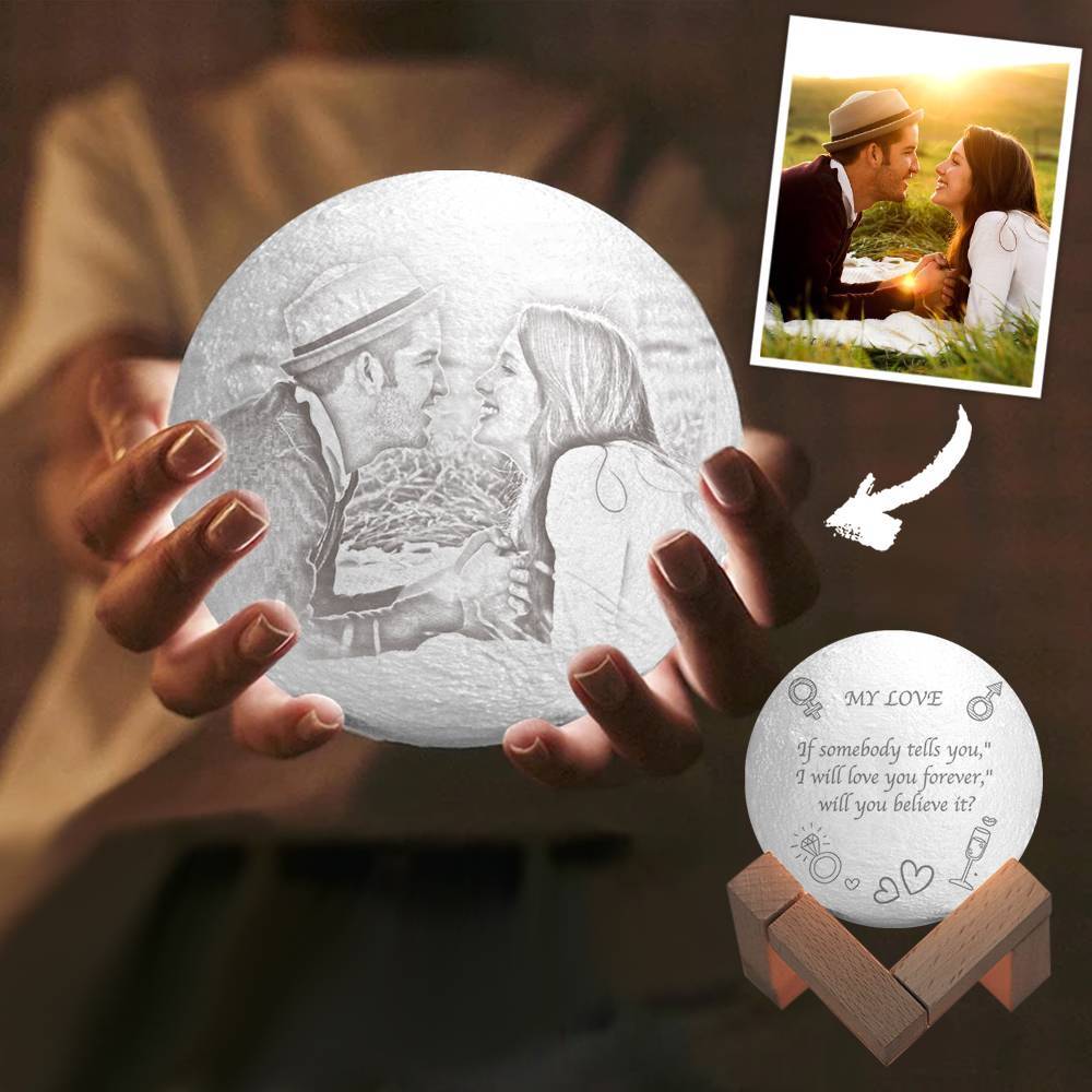 Photo Moon Lamp, Custom 3D Photo Light, Lamp Moon Love You - Touch Two Colors 15cm-20cm Available