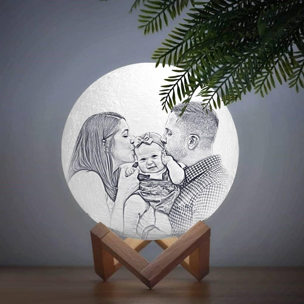 Photo Moon Lamp, Custom 3D Photo Light, Memorial Gift - Tap Three Colors 10-20cm Available - soufeelau