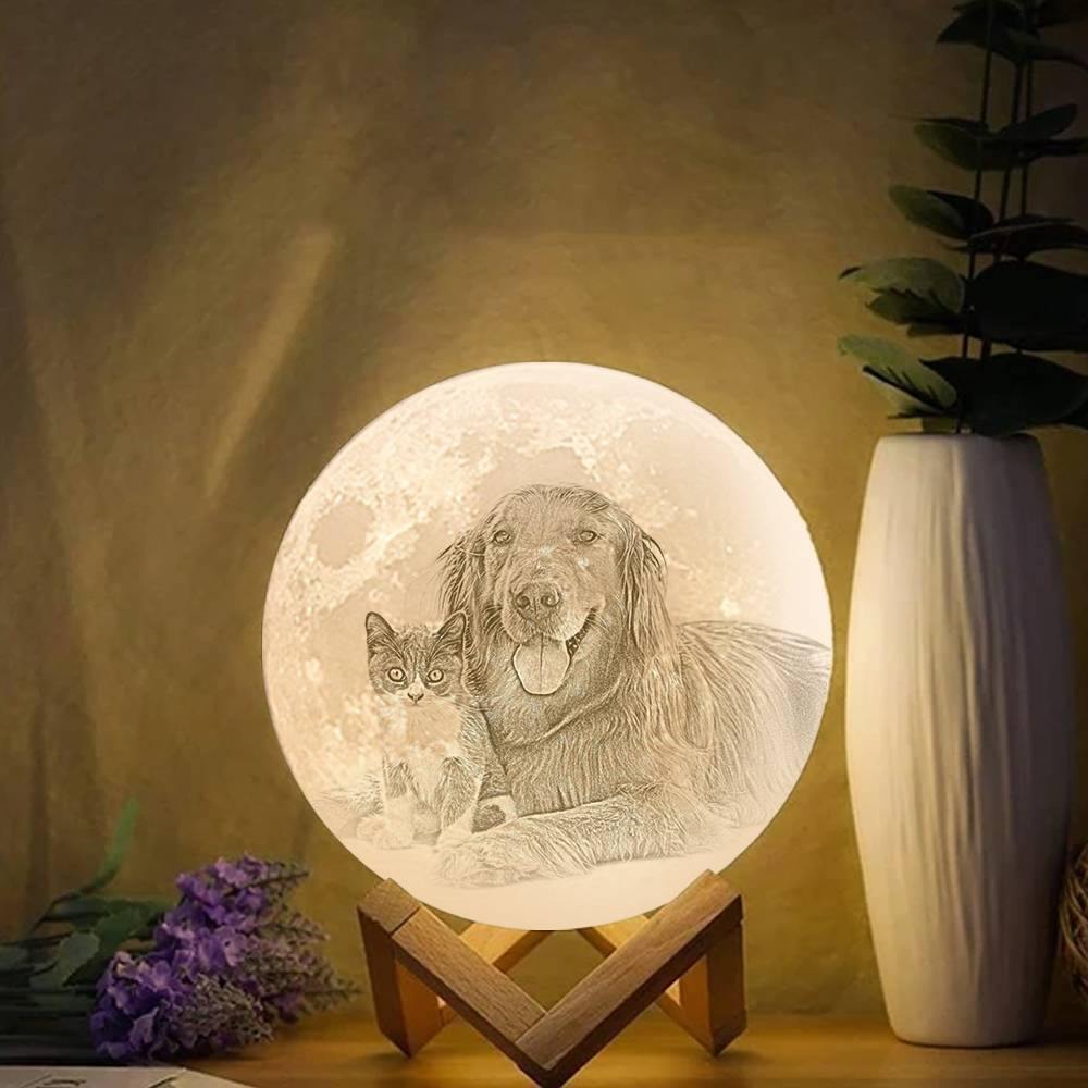Photo Moon Lamp, Custom 3D Photo Light, Cute Pet - Tap Three Colors 10-20cm Available - soufeelau