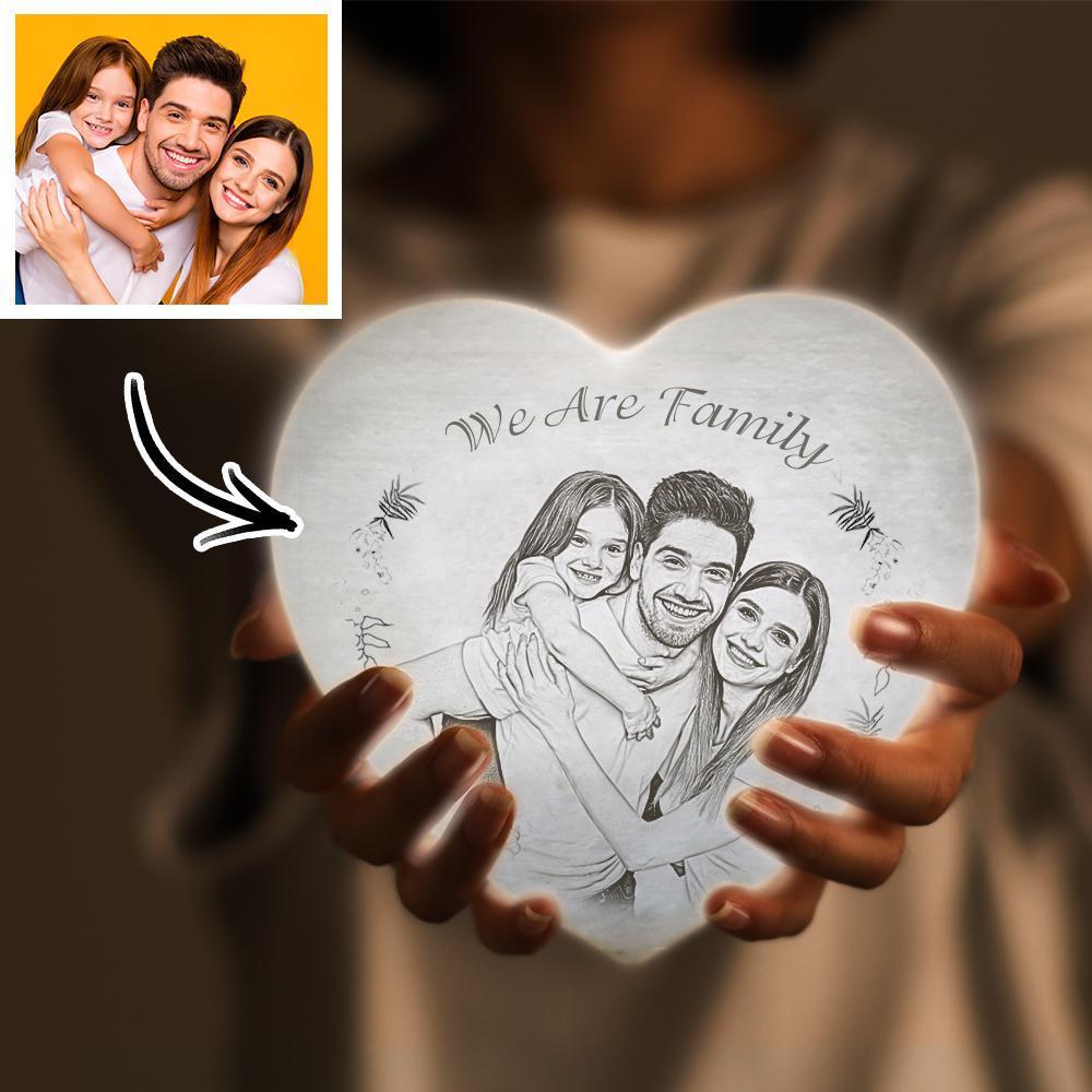 Photo Moon Lamp Custom 3D Photo Light Lamp Moon Heart Shape for Family - Touch Three Colors 4.72inch 5.9inch Available