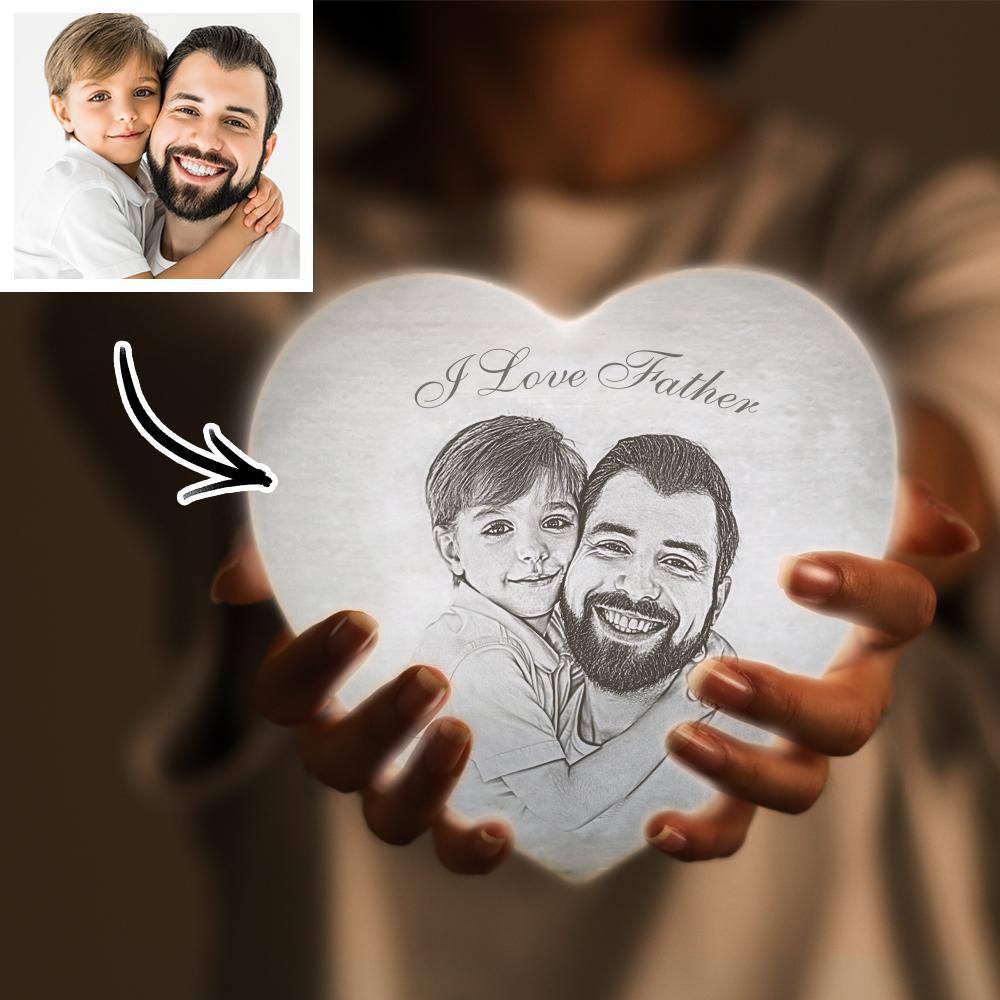 Photo Moon Lamp Custom 3D Photo Light Lamp Moon Heart Shape for Father - Touch Three Colors 4.72inch 5.9inch Available
