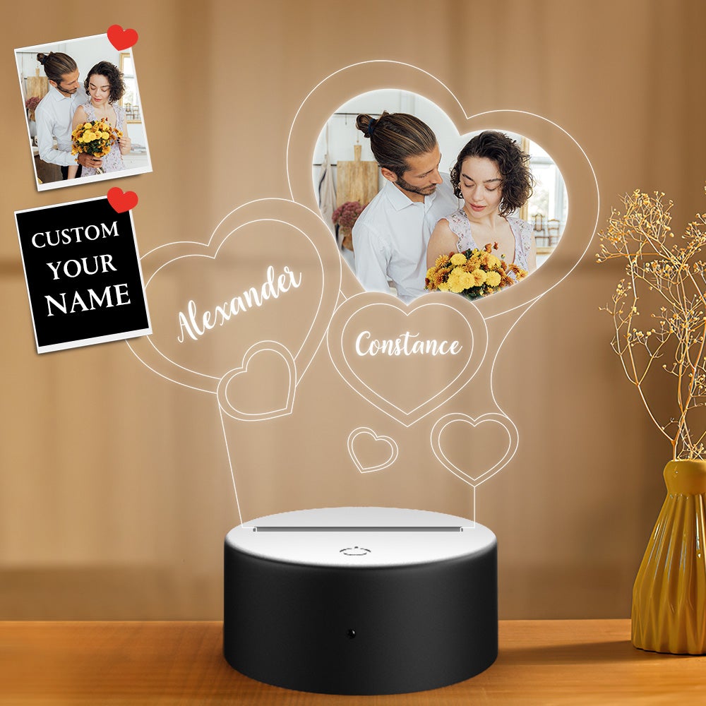 Custom Name and Photo Night Light Personalized Gifts 3D Illusion Heart-shape - soufeelau