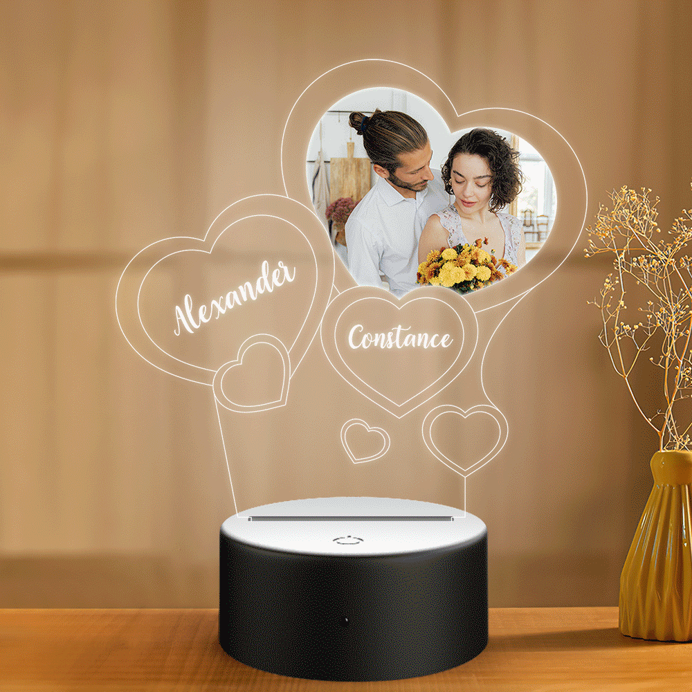 Custom Name and Photo Night Light Personalized Gifts 3D Illusion Heart-shape - soufeelau