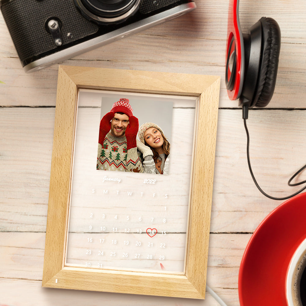 Custom Photo Calendar Led Lamp Personalised Picture Frame Nignt Light Gift - soufeelau