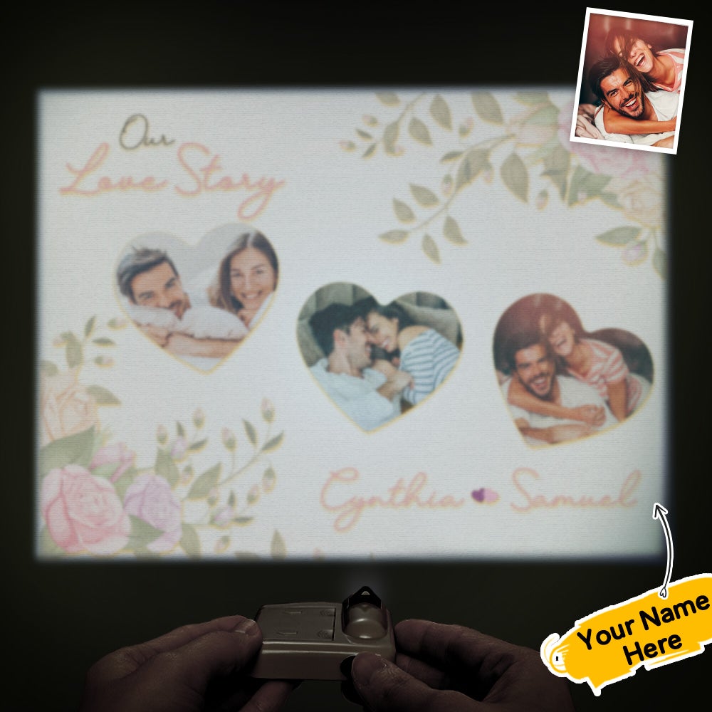 Custom Name Photo Projector Lamp Romantic Fresh Flower Home Party Decor Atmosphere Light Valentine's Day Gift - soufeelau