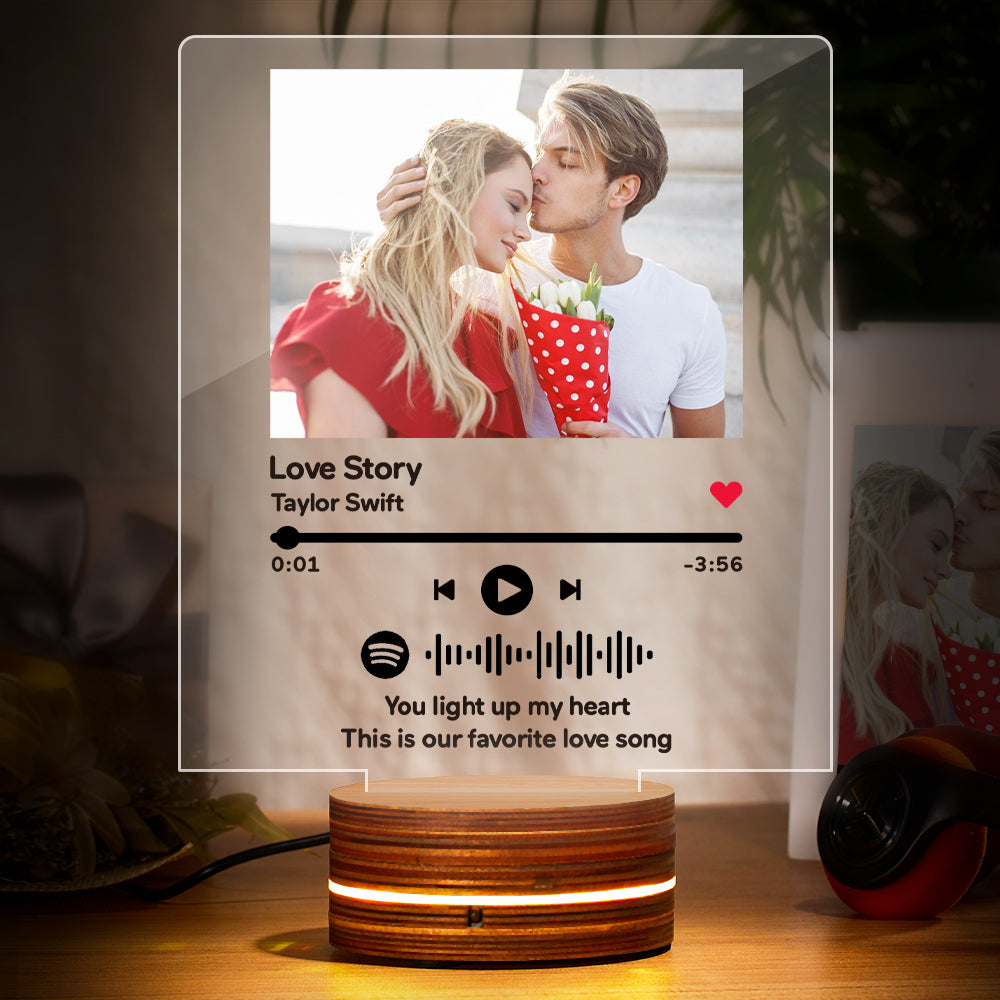 Custom Photo Spotify Code Night Light Music Plaque Night Light Romantic Gift - soufeelau