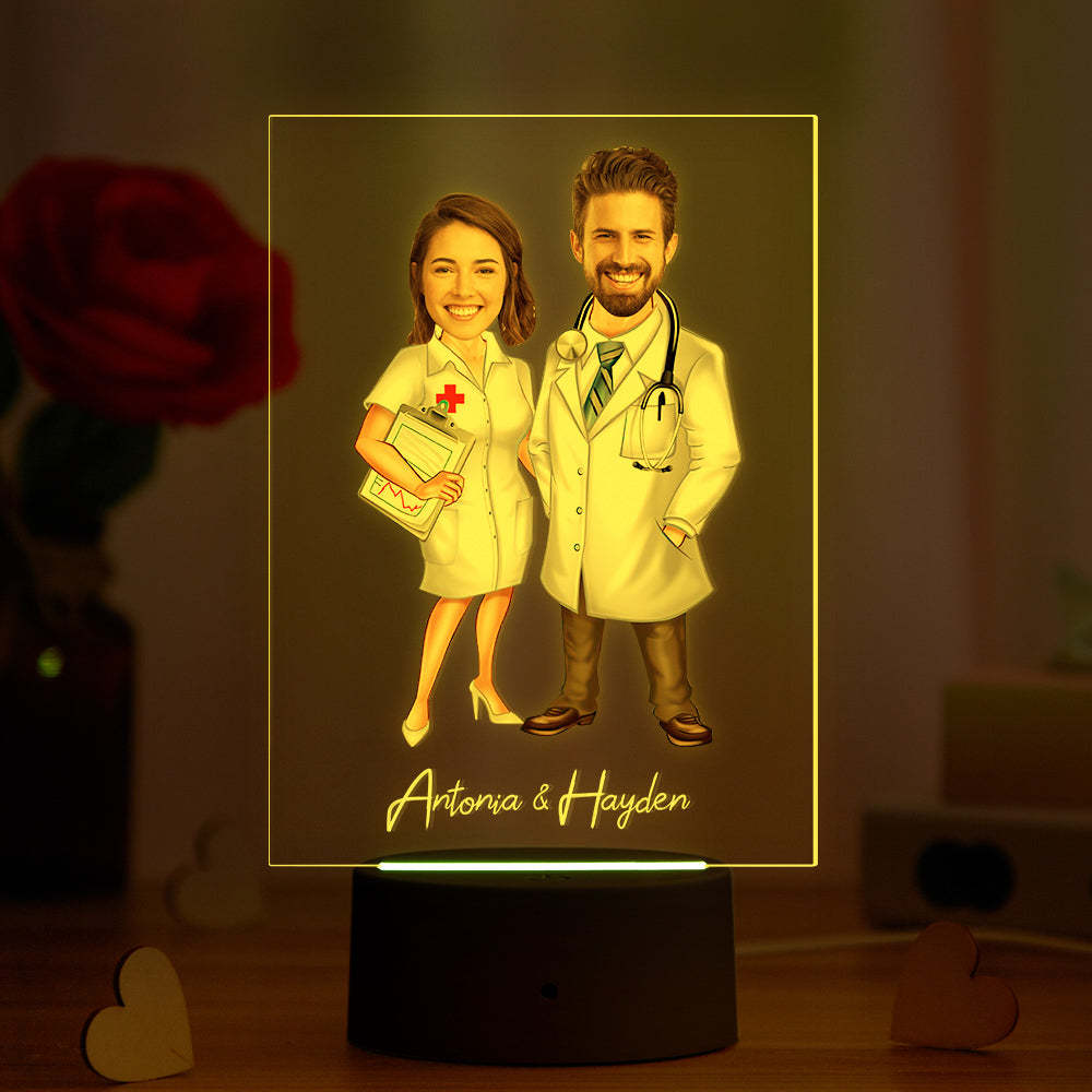 Custom Name and Photo LED Night Light Wooden Base Lamp Personalized Acrylic Lamp - soufeelau