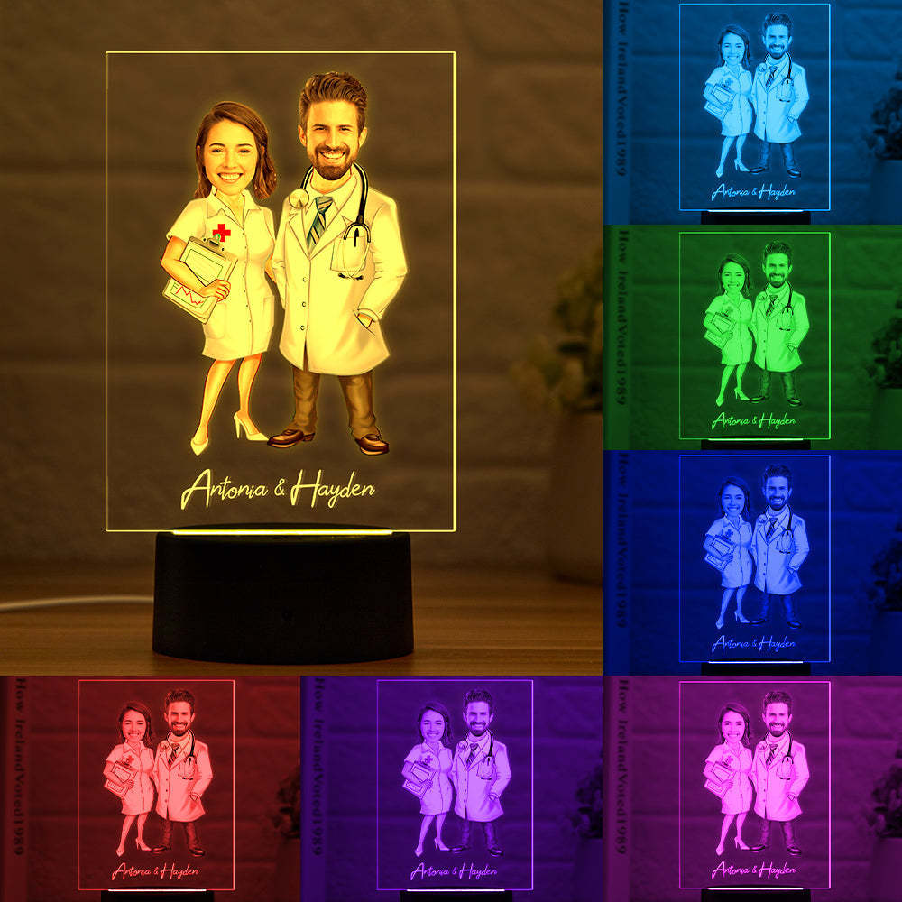 Custom Name and Photo LED Night Light Wooden Base Lamp Personalized Acrylic Lamp - soufeelau