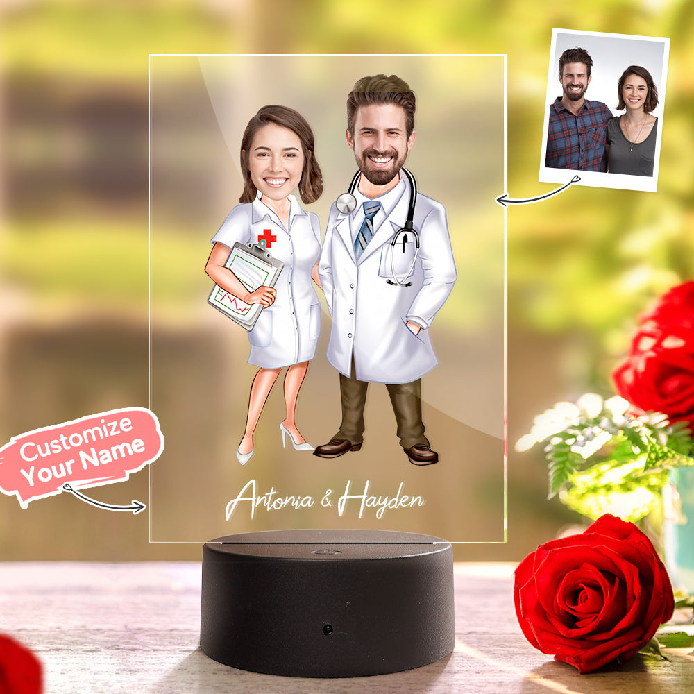 Custom Name and Photo LED Night Light Wooden Base Lamp Personalized Acrylic Lamp - soufeelau