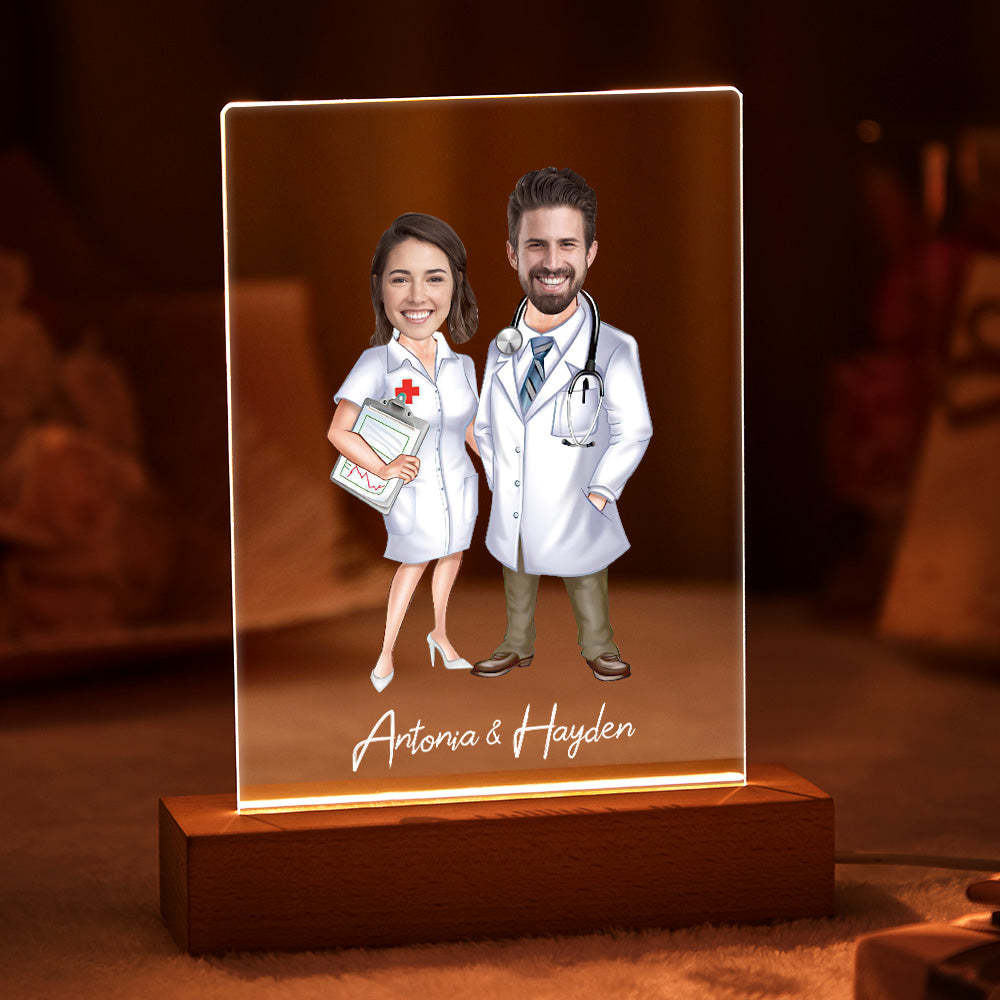 Custom Name and Photo LED Night Light Wooden Base Lamp Personalized Acrylic Lamp - soufeelau