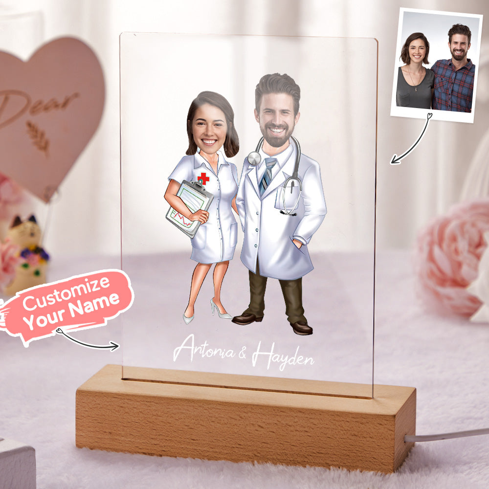 Custom Name and Photo LED Night Light Wooden Base Lamp Personalized Acrylic Lamp - soufeelau