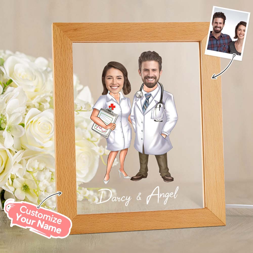 Custom Name and Photo LED Night Light Wooden Base Lamp Personalized Acrylic Lamp - soufeelau