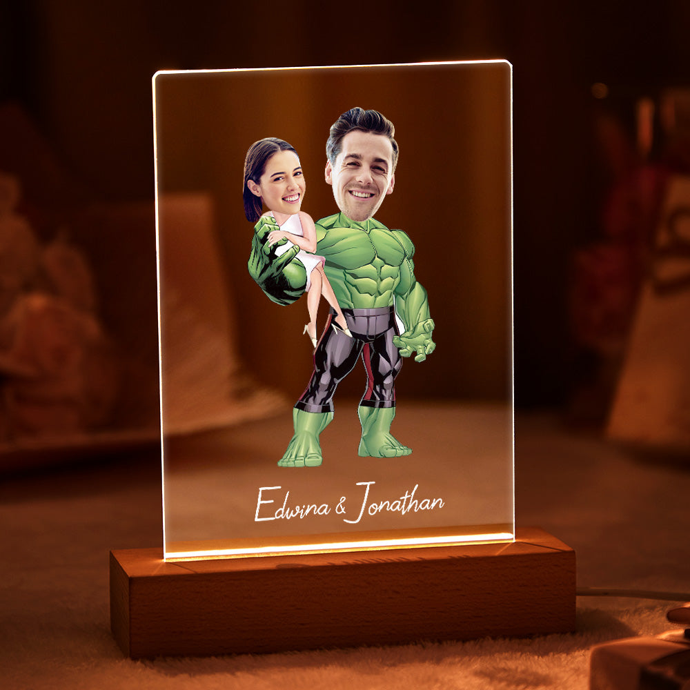 Custom Name and Photo LED Night Light Personalized Acrylic Lamp Wooden Base Lamp - soufeelau