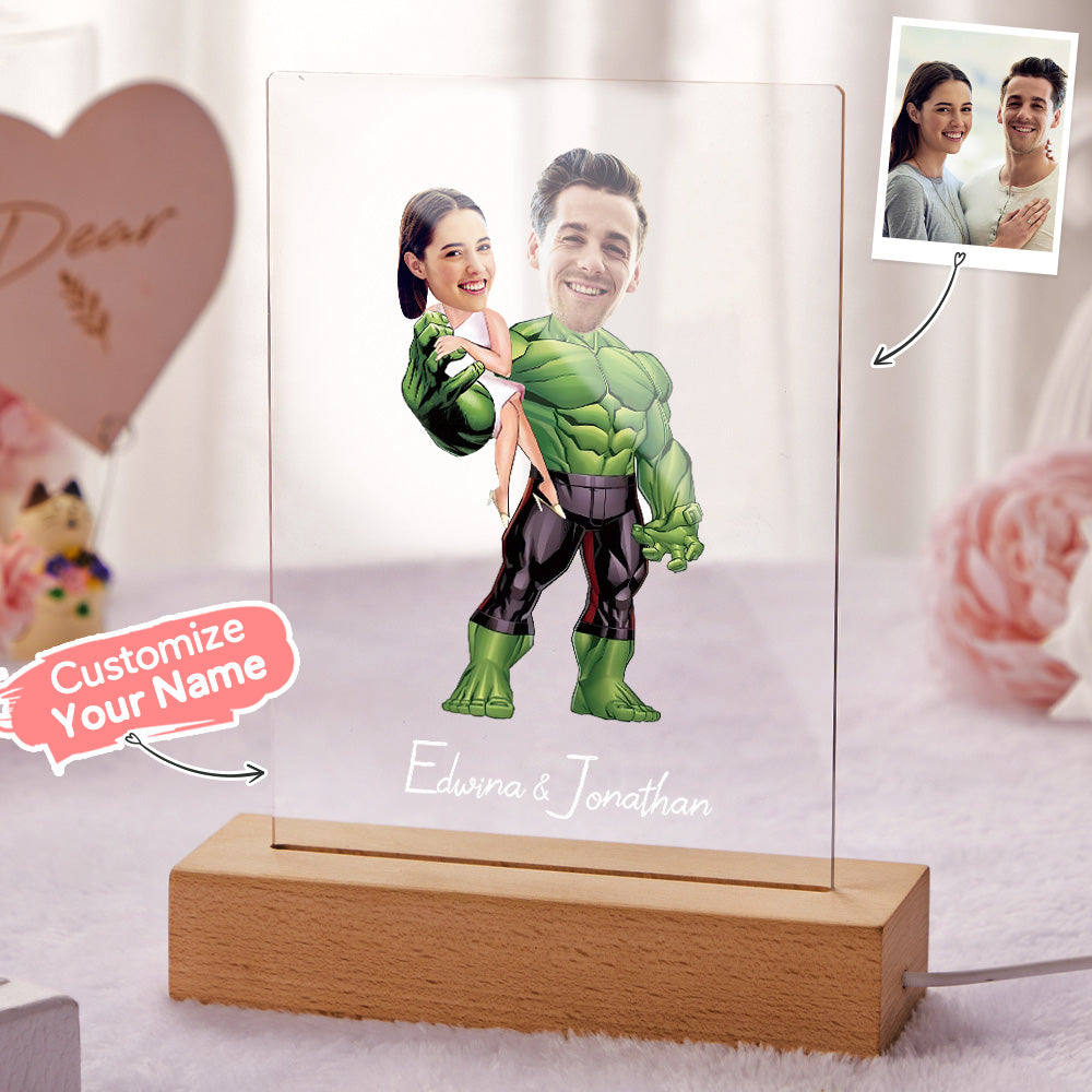 Custom Name and Photo LED Night Light Personalized Acrylic Lamp Wooden Base Lamp - soufeelau