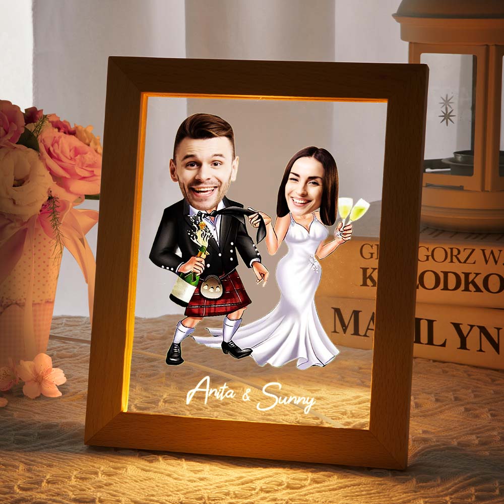 Personalized Acrylic Lamp Custom Name and Photo Wodden Frame LED Light Funny Gift - soufeelau