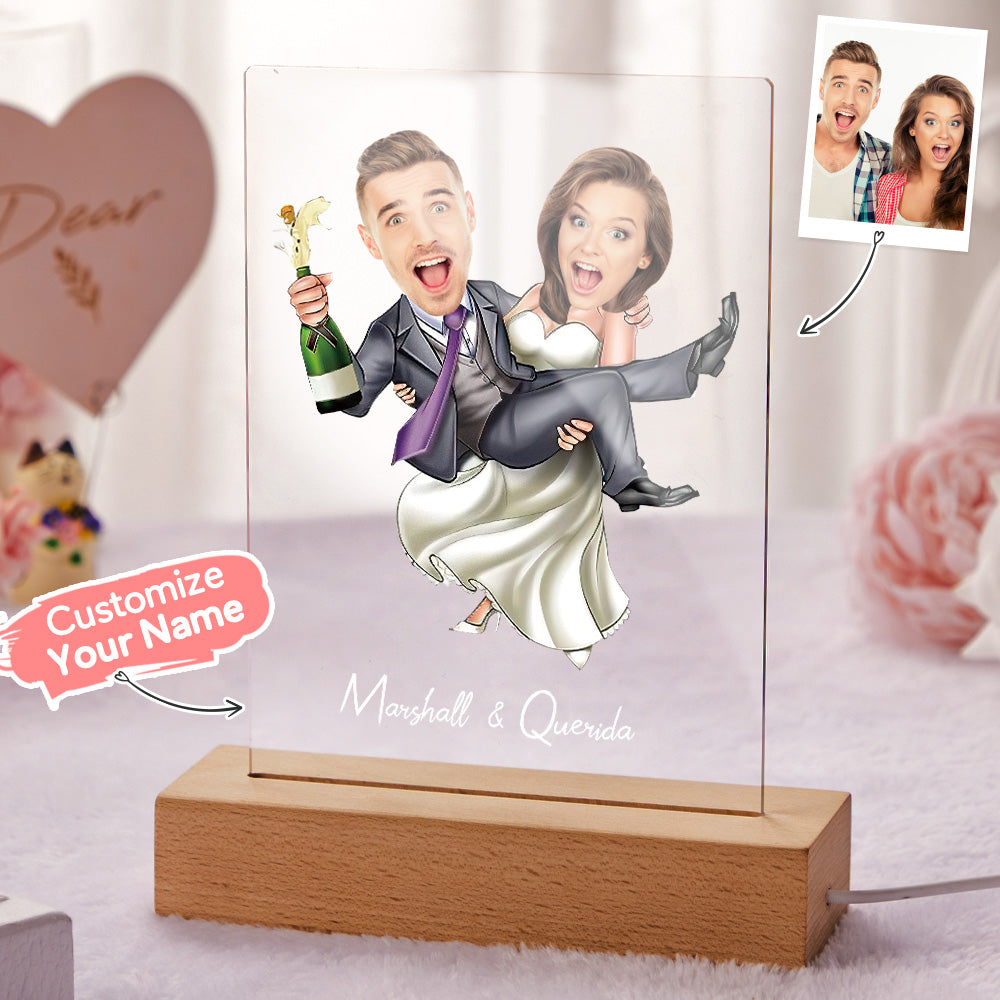Personalized Acrylic Lamp Custom Name and Photo Wooden Base Lamp - soufeelau