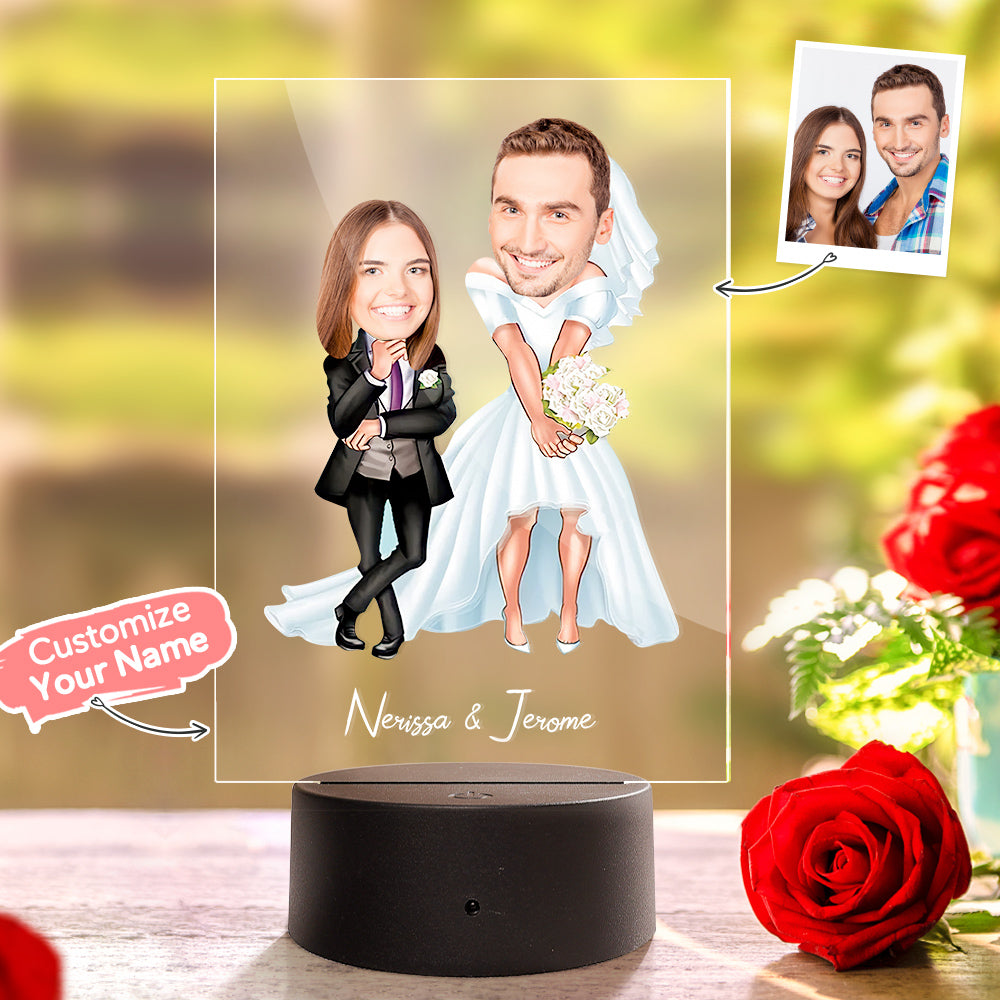 Personalized Acrylic Lamp Custom Name and Photo Wodden Frame Night Light - soufeelau